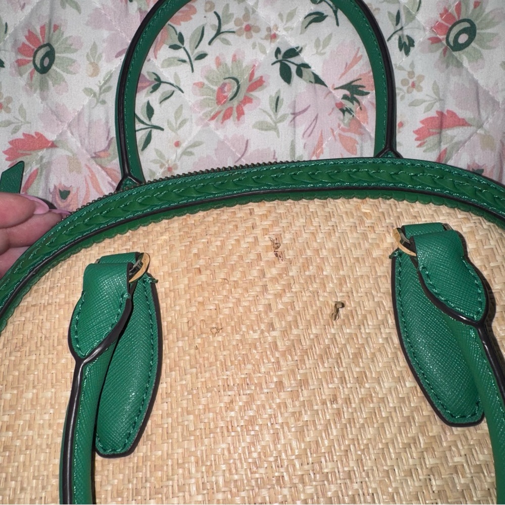 kate spade Reiley Green Straw Medium Dome Satchel Crossbody Bag - Picture 4 of 5